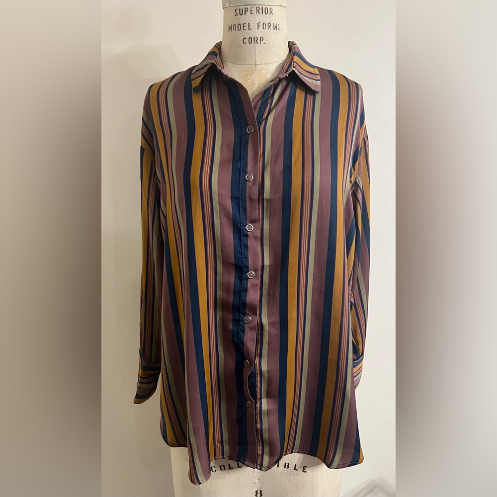 Free People All Smiles Long Sleeve Striped Shirt -Small